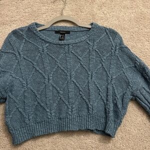 Forever 21 Blue Crew Neck Cable Knit Sweater